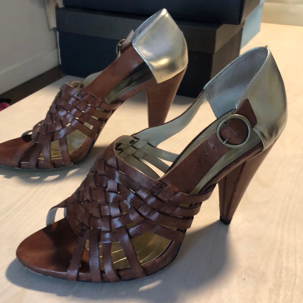 Miss Sixty brown and gold woven high sandal